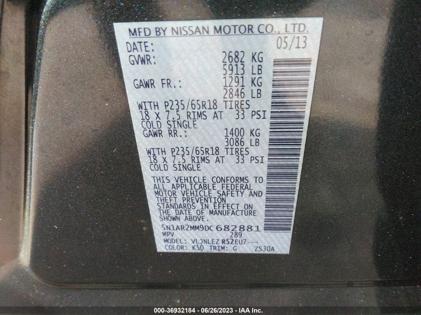 2013 NISSAN PATHFINDER SV - 5N1AR2MM9DC682881