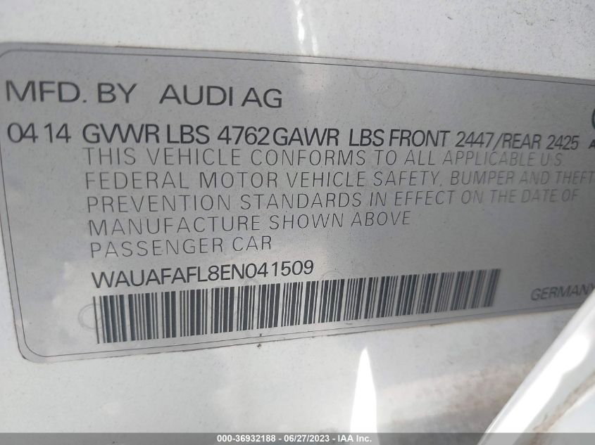2014 AUDI A4 PREMIUM - WAUAFAFL8EN041509