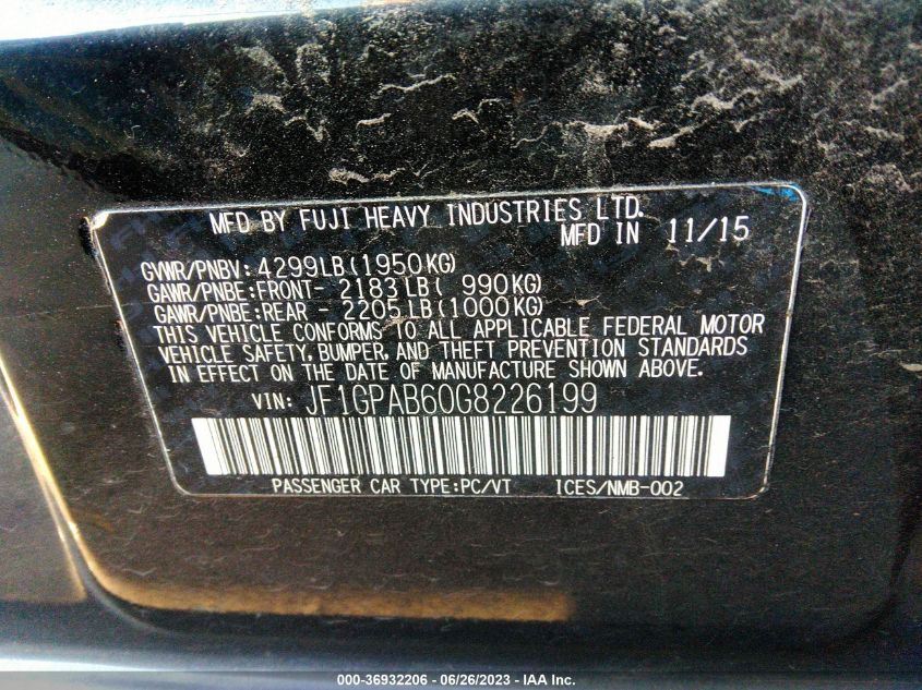 2016 SUBARU IMPREZA WAGON 2.0I PREMIUM - JF1GPAB60G8226199