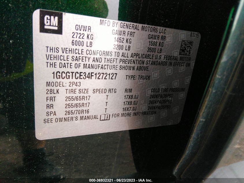 2015 CHEVROLET COLORADO Z71 - 1GCGTCE34F1272127