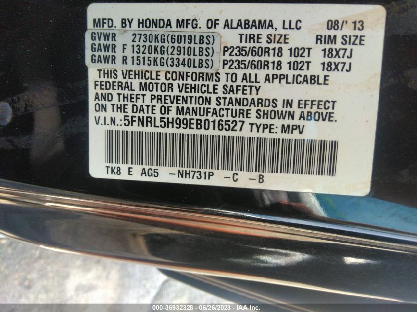 2014 HONDA ODYSSEY TOURING - 5FNRL5H99EB016527