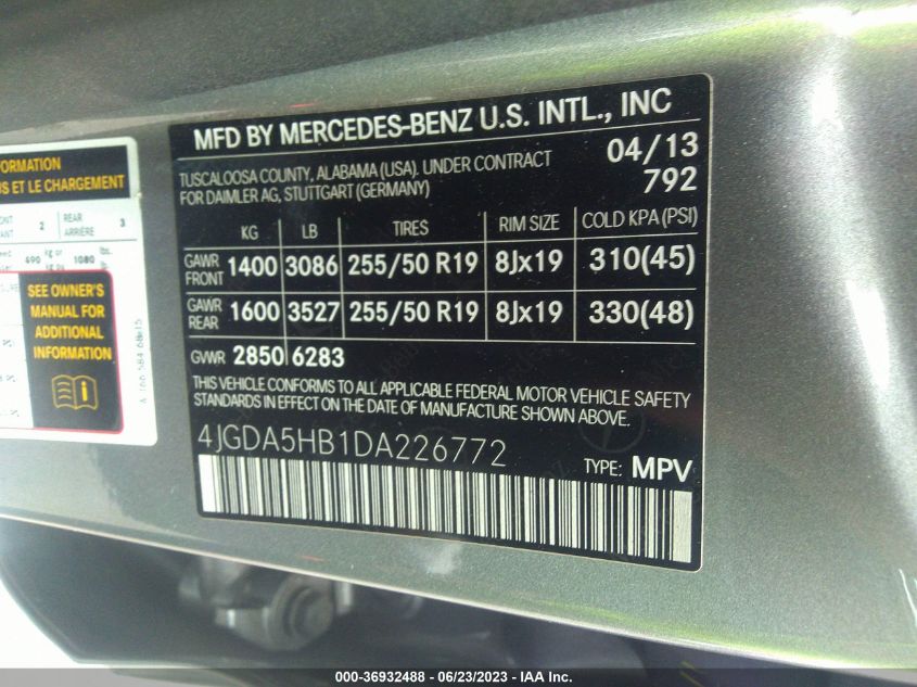 2013 MERCEDES-BENZ M-CLASS ML 350 - 4JGDA5HB1DA226772