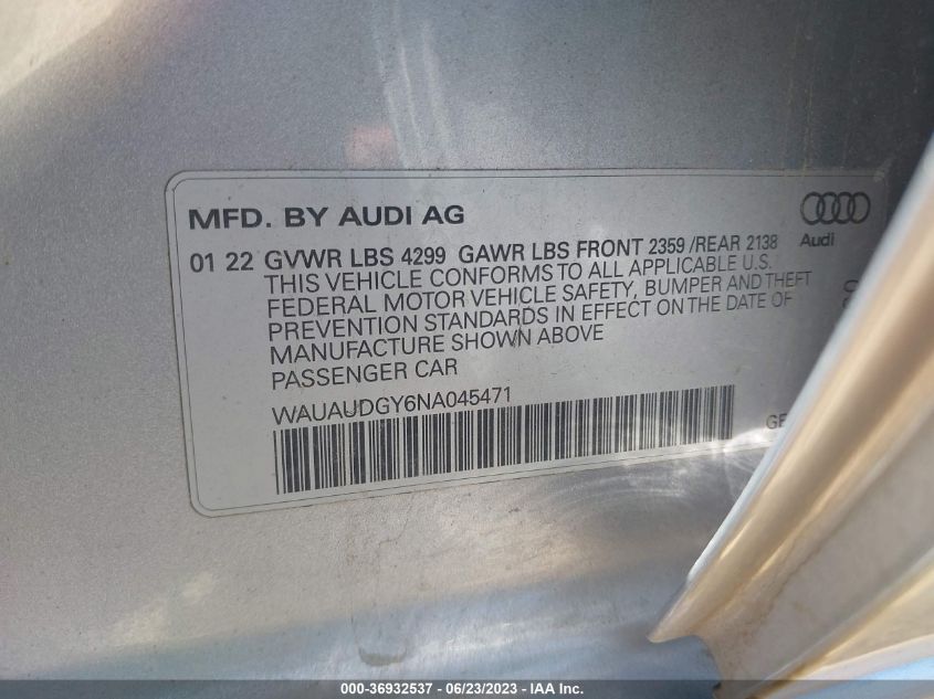 2022 AUDI A3 SEDAN PREMIUM - WAUAUDGY6NA045471