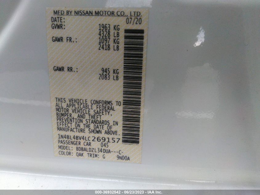 2020 NISSAN ALTIMA 2.5 S - 1N4BL4BV4LC269157