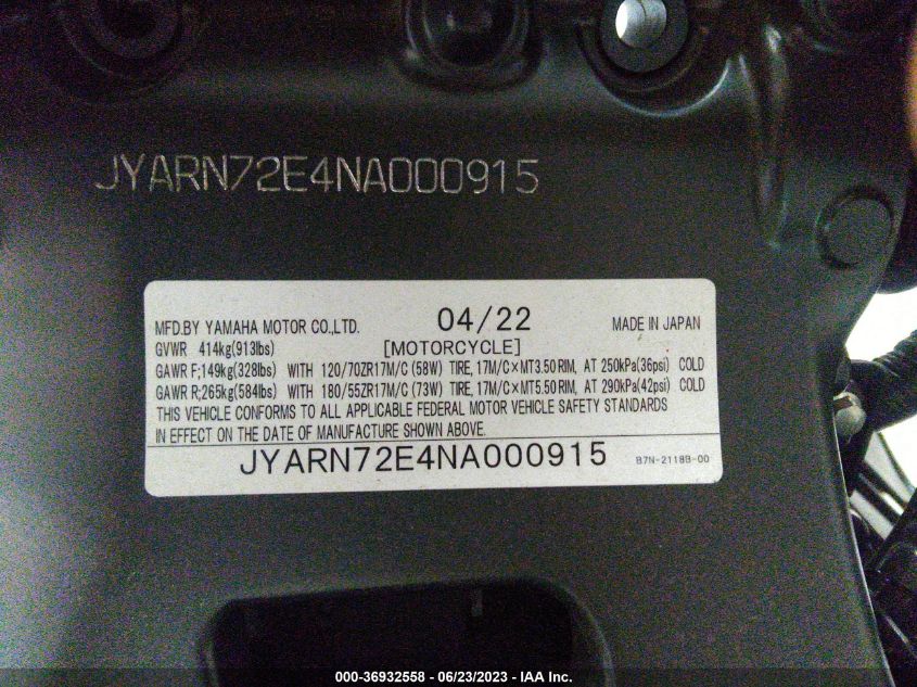 2022 YAMAHA MT09 D JYARN72E4NA000915