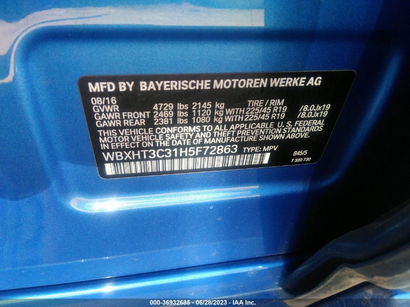 2017 BMW X1 XDRIVE28I - WBXHT3C31H5F72863