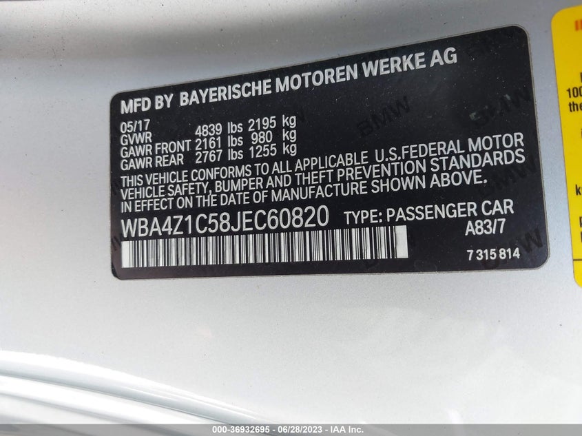 VIN WBA4Z1C58JEC60820 2018 BMW 4 SERIES 430I