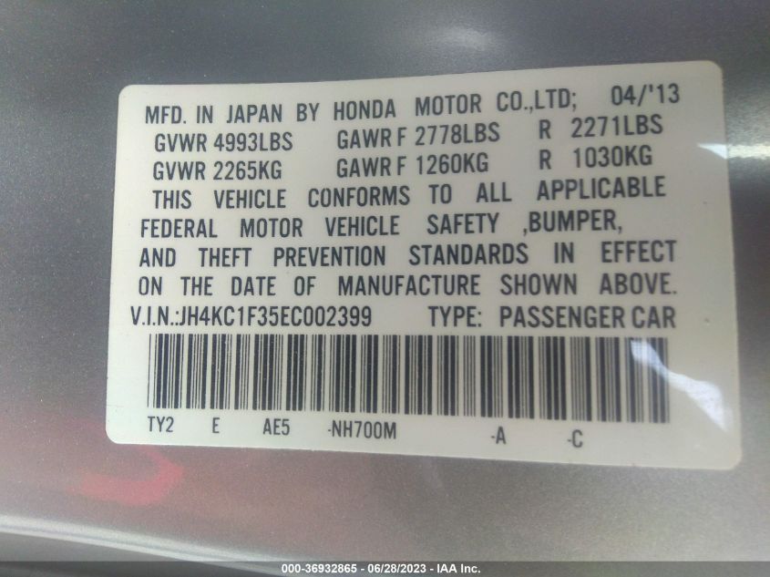 2014 ACURA RLX - JH4KC1F35EC002399