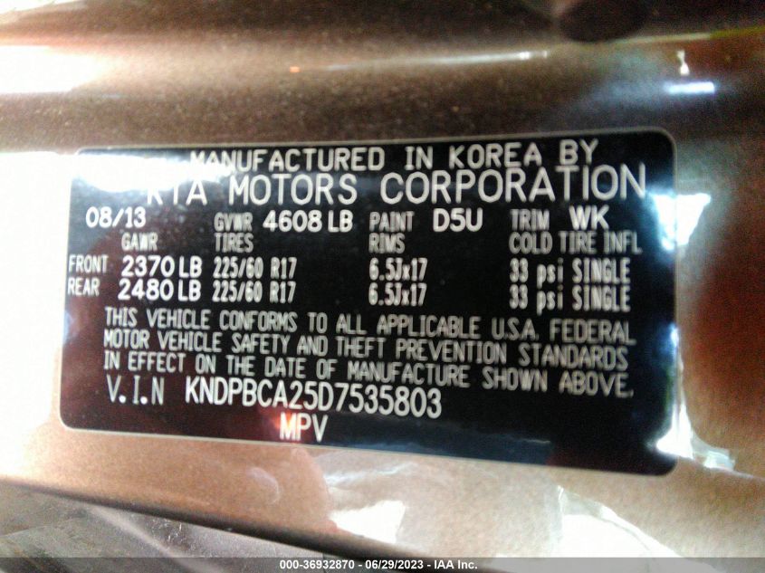 2013 KIA SPORTAGE LX - KNDPBCA25D7535803