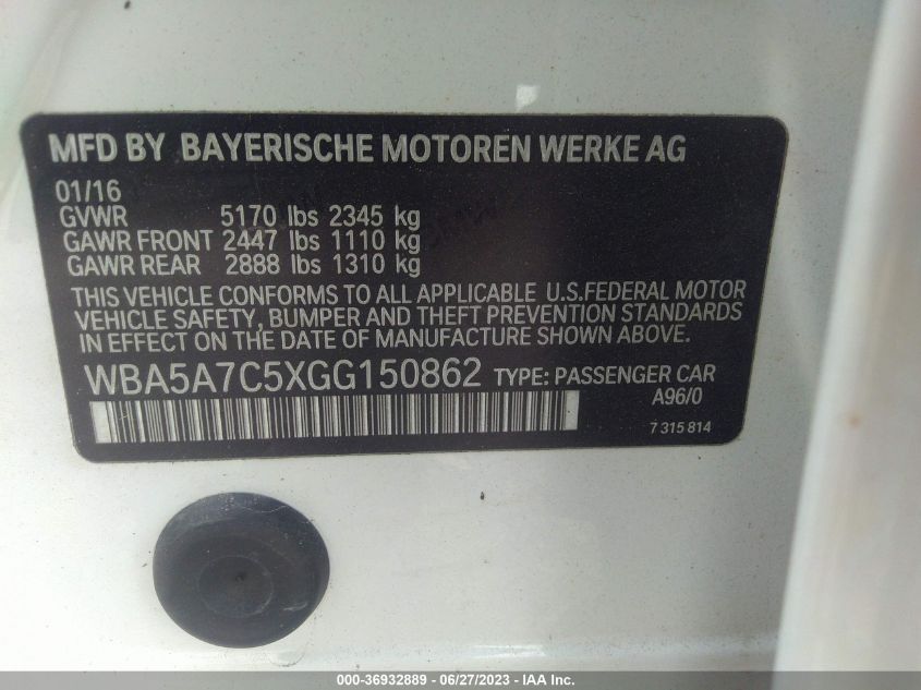 2016 BMW 5 SERIES 528I XDRIVE - WBA5A7C5XGG150862