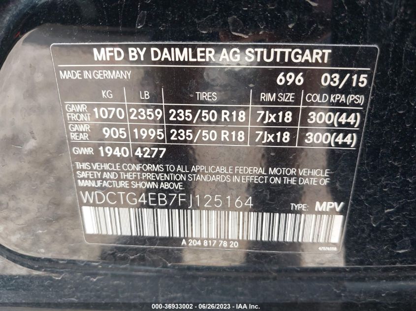 2015 MERCEDES-BENZ GLA-CLASS GLA 250 - WDCTG4EB7FJ125164