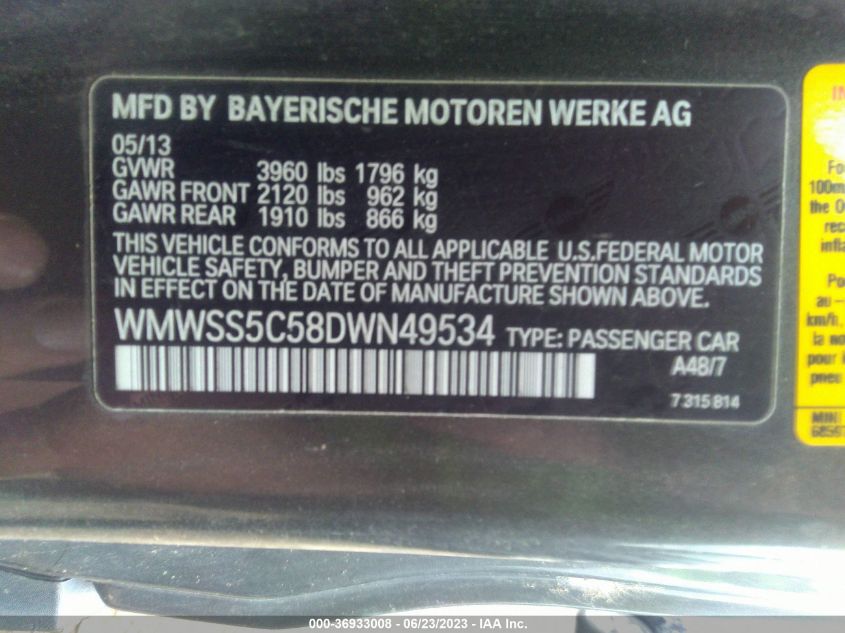 2013 MINI COOPER PACEMAN S WMWSS5C58DWN49534