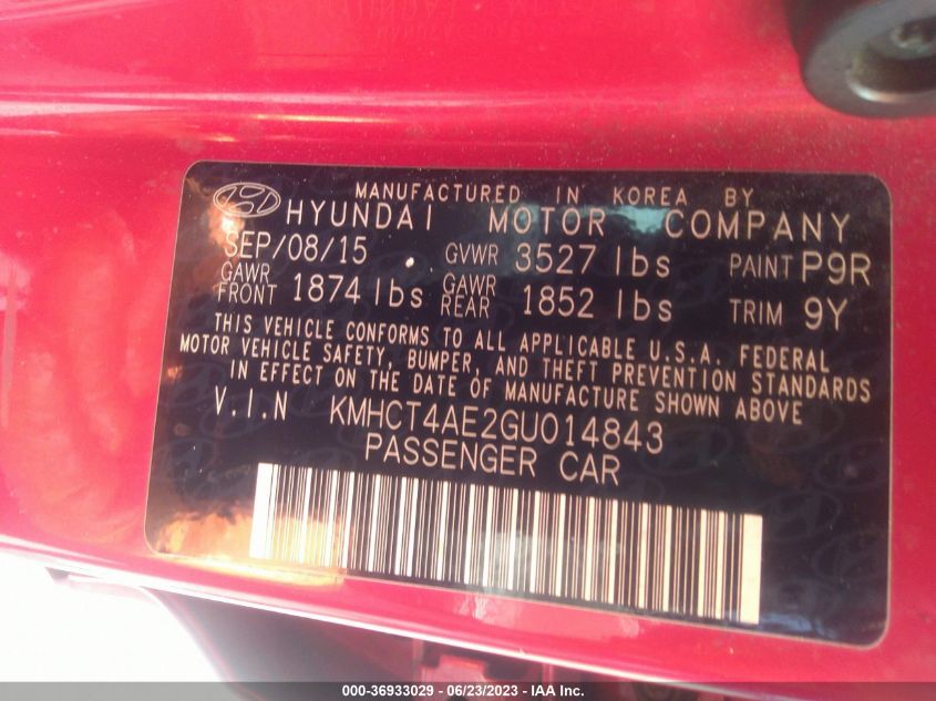 2016 HYUNDAI ACCENT SE - KMHCT4AE2GU014843