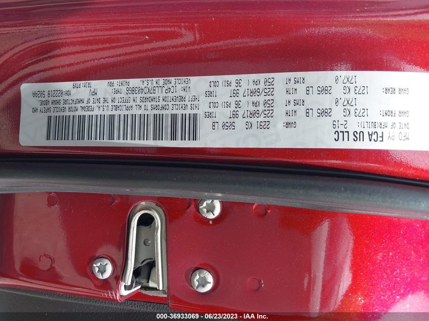 VIN 1C4PJLLB7KD403866 2019 JEEP CHEROKEE LATITUDE PLUS