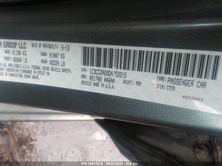 2013 DODGE AVENGER SE - 1C3CDZAG9DN753315