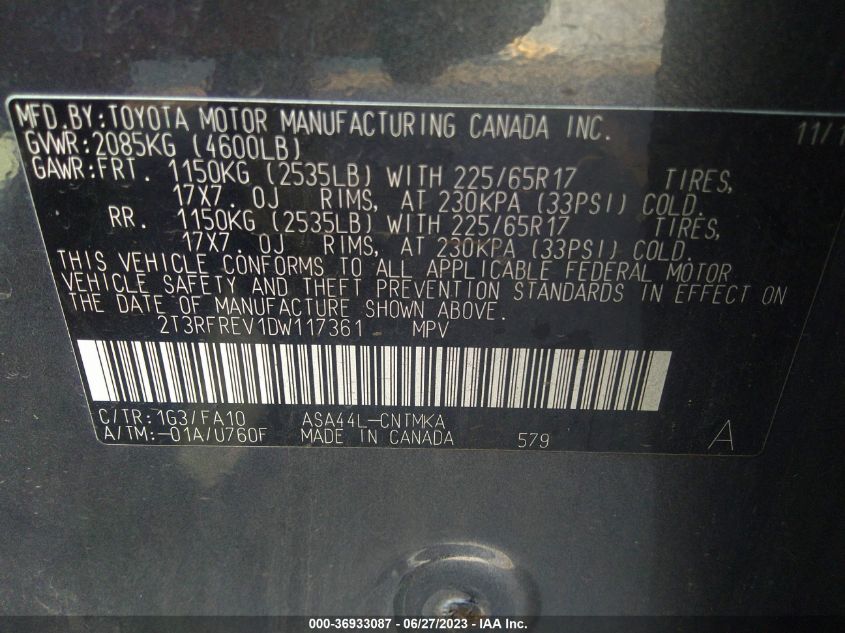 2013 TOYOTA RAV4 XLE - 2T3RFREV1DW117361