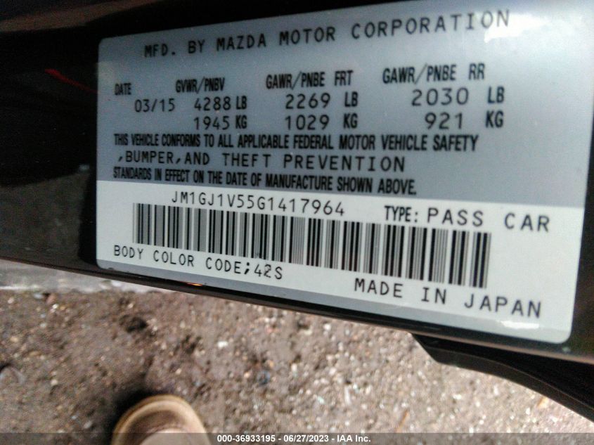 2016 MAZDA MAZDA6 I TOURING - JM1GJ1V55G1417964