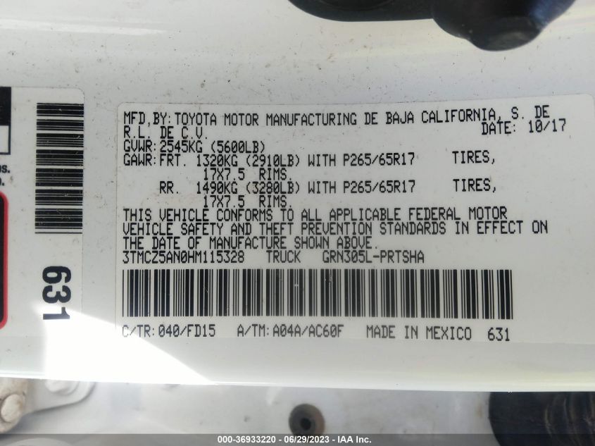 2017 TOYOTA TACOMA SR5/TRD SPORT - 3TMCZ5AN0HM115328