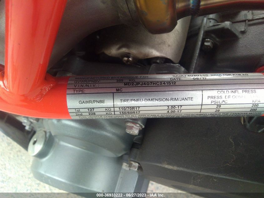 2017 KTM 390 DUKE MD2JPJ407HC241512