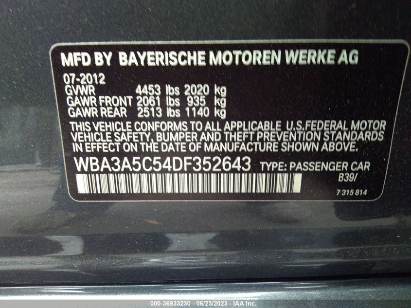 2013 BMW 3 SERIES 328I - WBA3A5C54DF352643