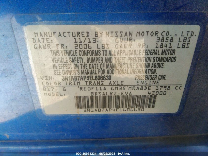 2014 NISSAN SENTRA SR - 3N1AB7AP4EL606630