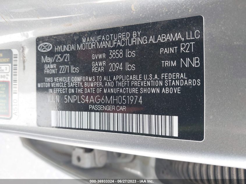 2021 HYUNDAI ELANTRA SEL - 5NPLS4AG6MH051974