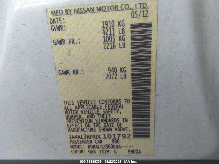 2013 NISSAN ALTIMA 2.5 S - 1N4AL3APXDC101792