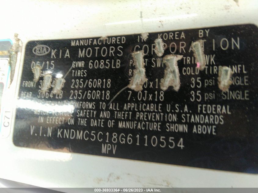 2016 KIA SEDONA EX/SX - KNDMC5C18G6110554
