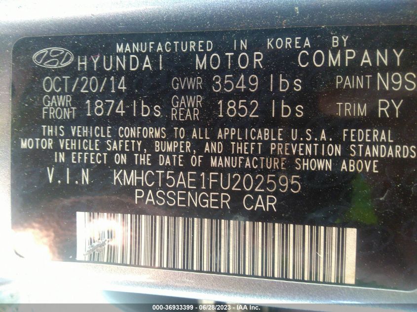 2015 HYUNDAI ACCENT GS - KMHCT5AE1FU202595