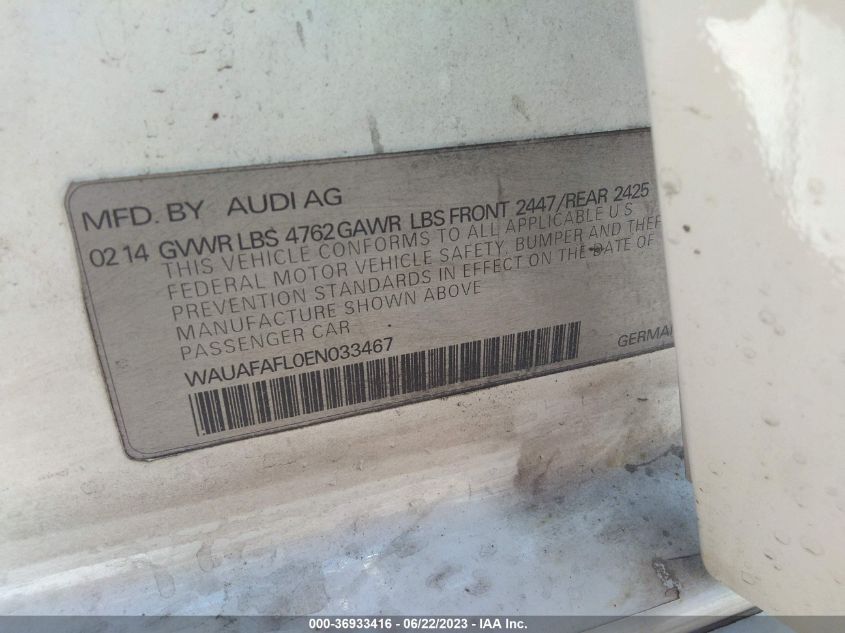 2014 AUDI A4 PREMIUM - WAUAFAFL0EN033467