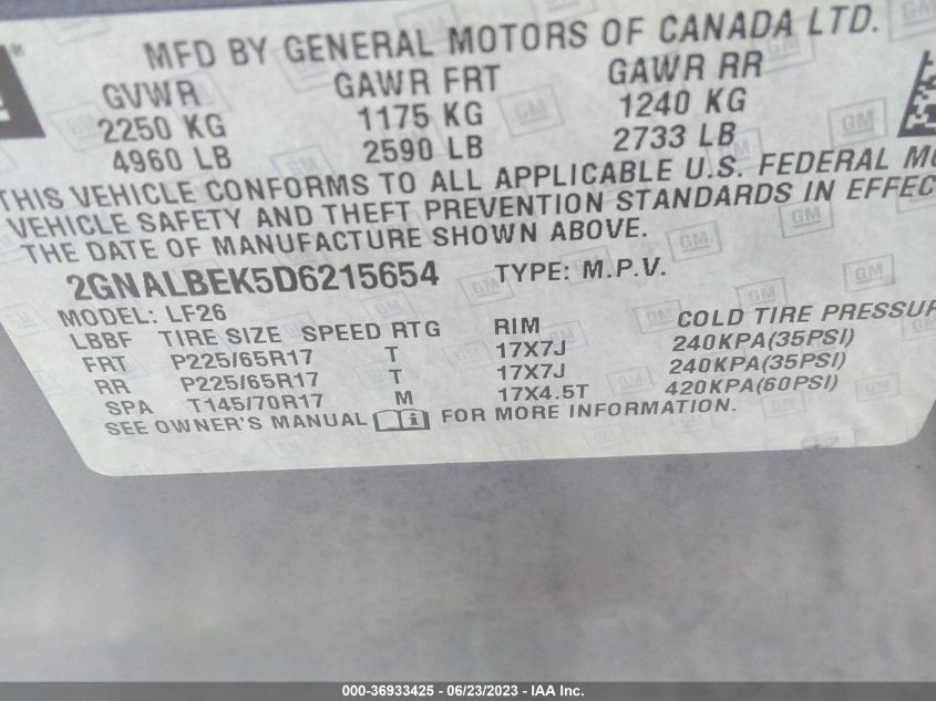 2013 CHEVROLET EQUINOX LS - 2GNALBEK5D6215654