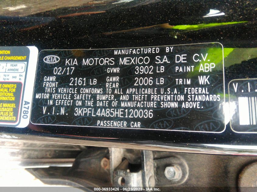 2017 KIA FORTE EX - 3KPFL4A85HE120036