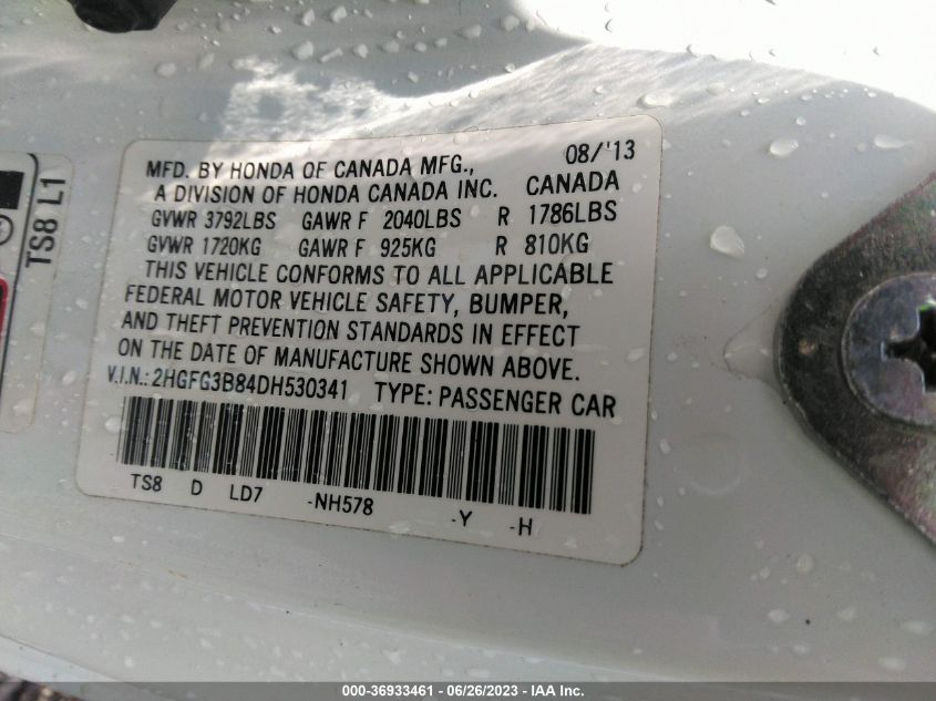 2013 HONDA CIVIC CPE EX 2HGFG3B84DH530341