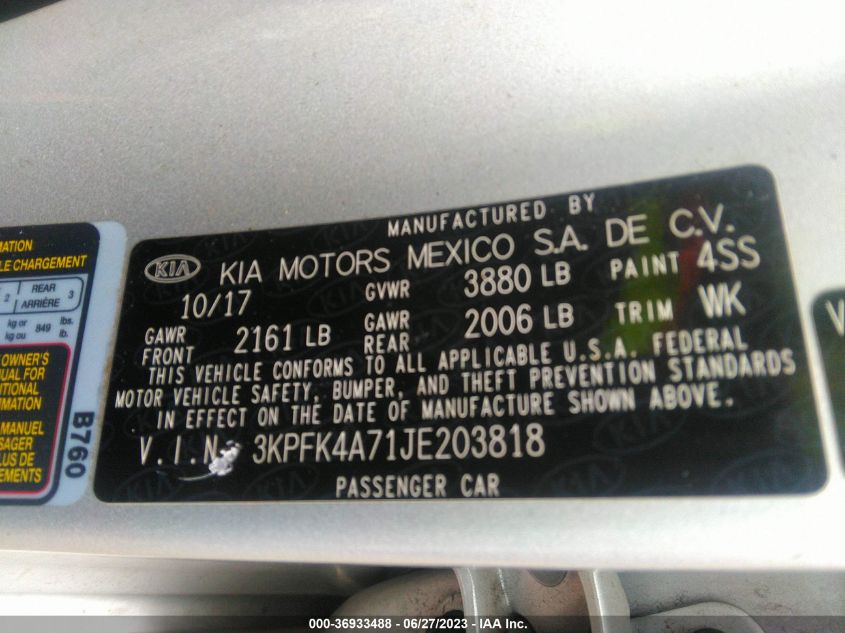 2018 KIA FORTE LX - 3KPFK4A71JE203818