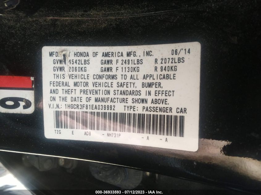 2014 HONDA ACCORD SEDAN EX-L - 1HGCR3F81EA039992