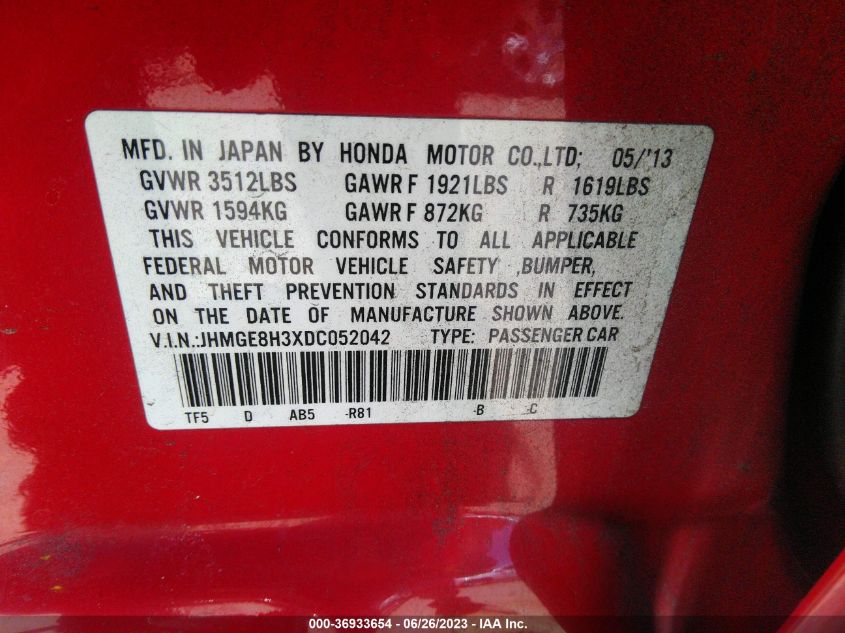 2013 HONDA FIT - JHMGE8H3XDC052042