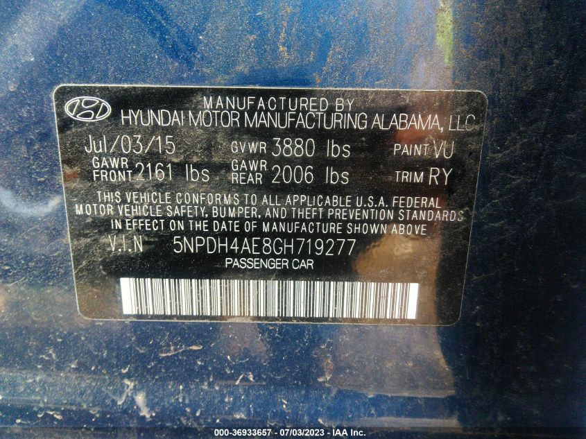 2016 HYUNDAI ELANTRA SE/SPORT/LIMITED - 5NPDH4AE8GH719277