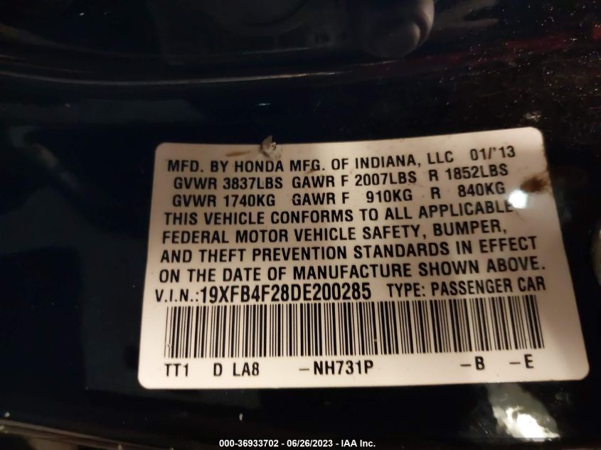 2013 HONDA CIVIC HYBRID 19XFB4F28DE200285