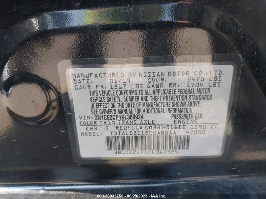 2019 NISSAN VERSA NOTE SV - 3N1CE2CP1KL360924
