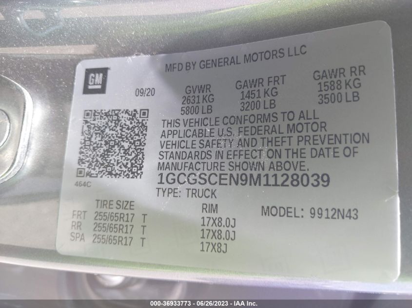 2021 CHEVROLET COLORADO 2WD LT - 1GCGSCEN9M1128039
