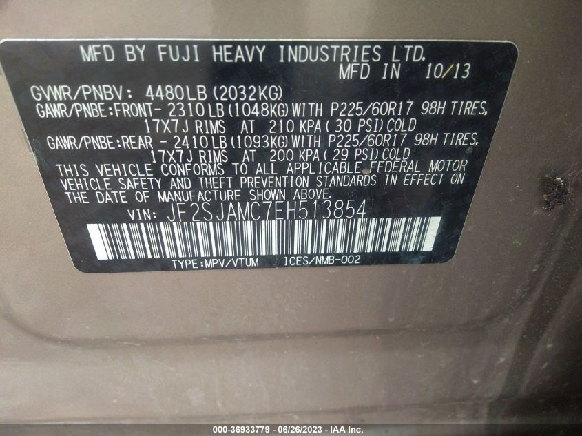 2014 SUBARU FORESTER 2.5I TOURING - JF2SJAMC7EH513854