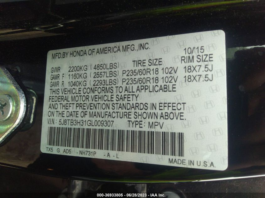 2016 ACURA RDX - 5J8TB3H31GL009307