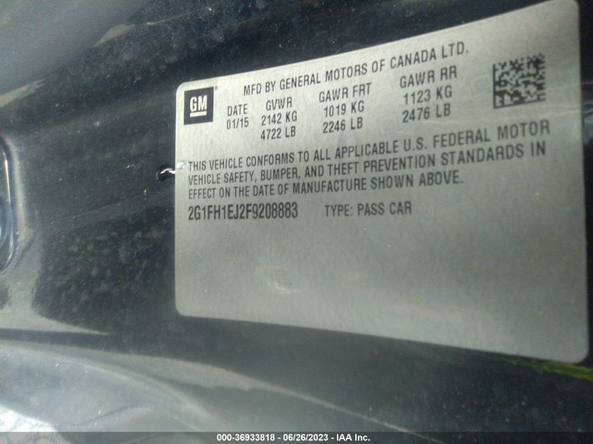 2015 CHEVROLET CAMARO SS - 2G1FH1EJ2F9208883