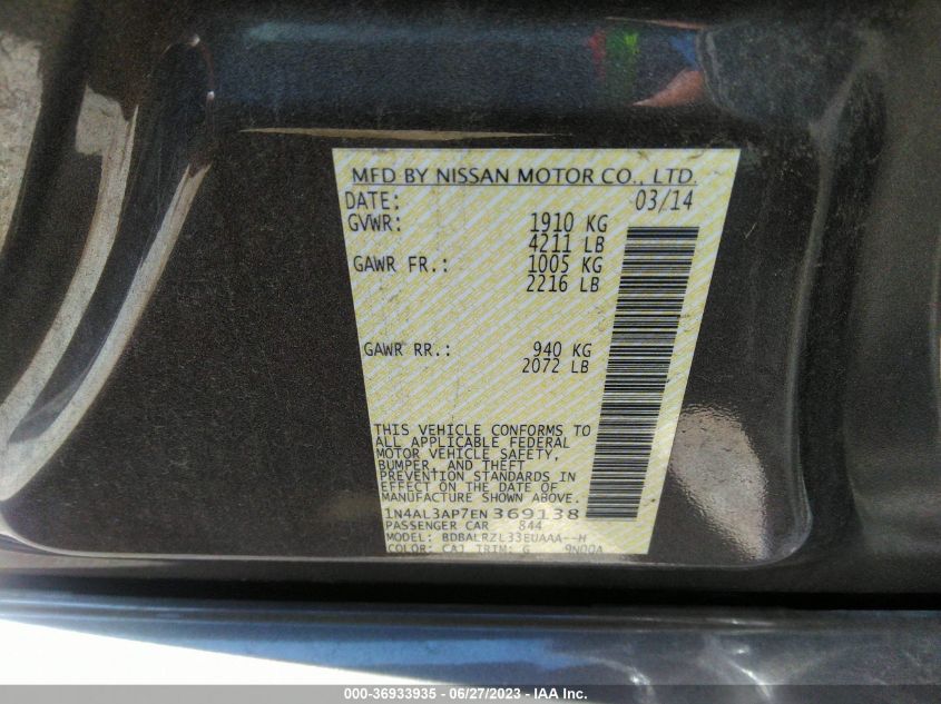 2014 NISSAN ALTIMA 2.5/S/SV/SL - 1N4AL3AP7EN369138