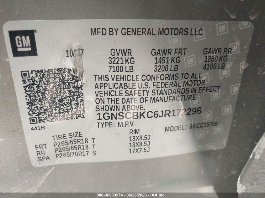 2018 CHEVROLET TAHOE LT - 1GNSCBKC6JR172296