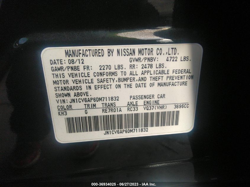 2013 INFINITI G37 SEDAN JOURNEY JN1CV6AP6DM711832