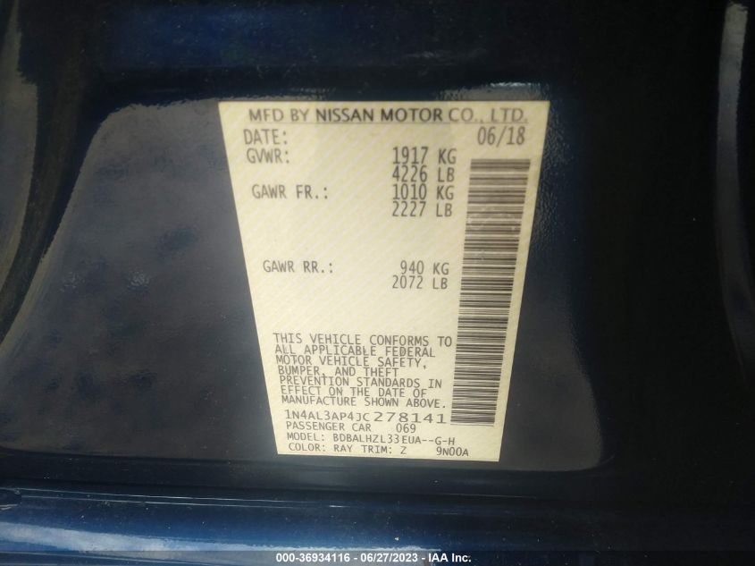 2018 NISSAN ALTIMA 2.5 SR - 1N4AL3AP4JC278141