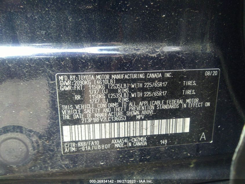 2020 TOYOTA RAV4 XLE - 2T3P1RFV2LC136053