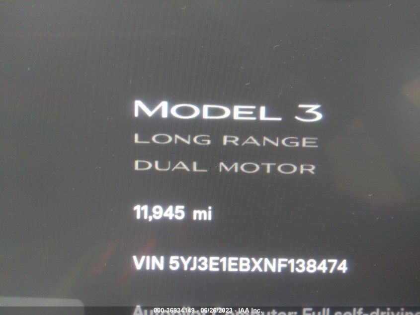 2022 TESLA MODEL 3 LONG RANGE - 5YJ3E1EBXNF138474