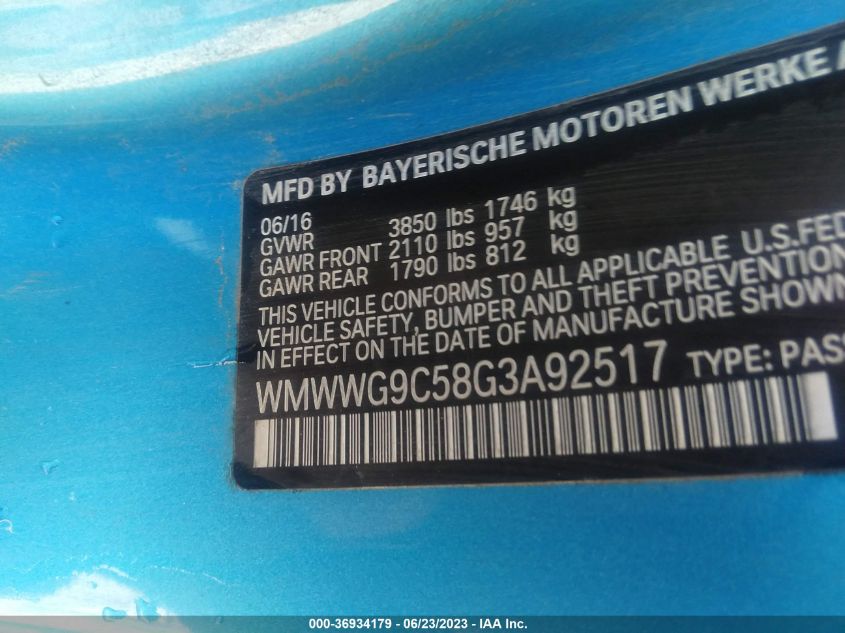 2016 MINI COOPER CONVERTIBLE S - WMWWG9C58G3A92517